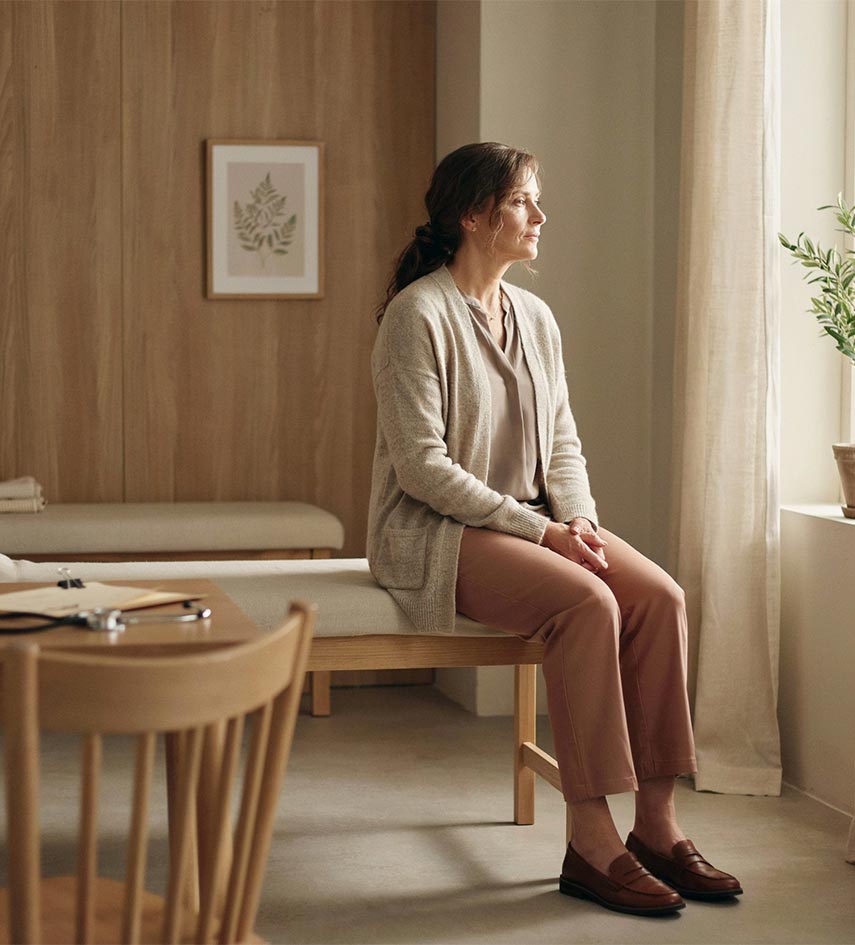 Woman in waiting room after personal injury
